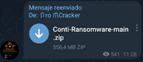 Filtración del código fuente del ransomware Conti en Telegram